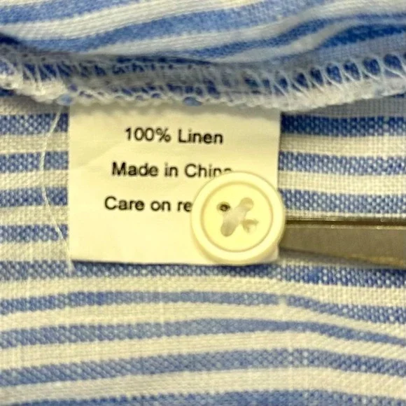 HIHO Bananakeet Blue Striped Linen Tunic Shirt Dress Long Sleeve size Large - Picture 8 of 9